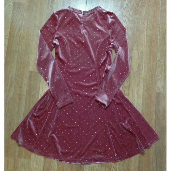 M&S Mark & Spencer Long Sleeve A-line Pink Glittery Velvet Dress 11-12 Youth - Picture 3 of 12